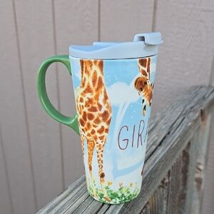 Giraffe Travel Mug | Ceramic Safari Cup | Green Lid | Greater Good | Eco Gift